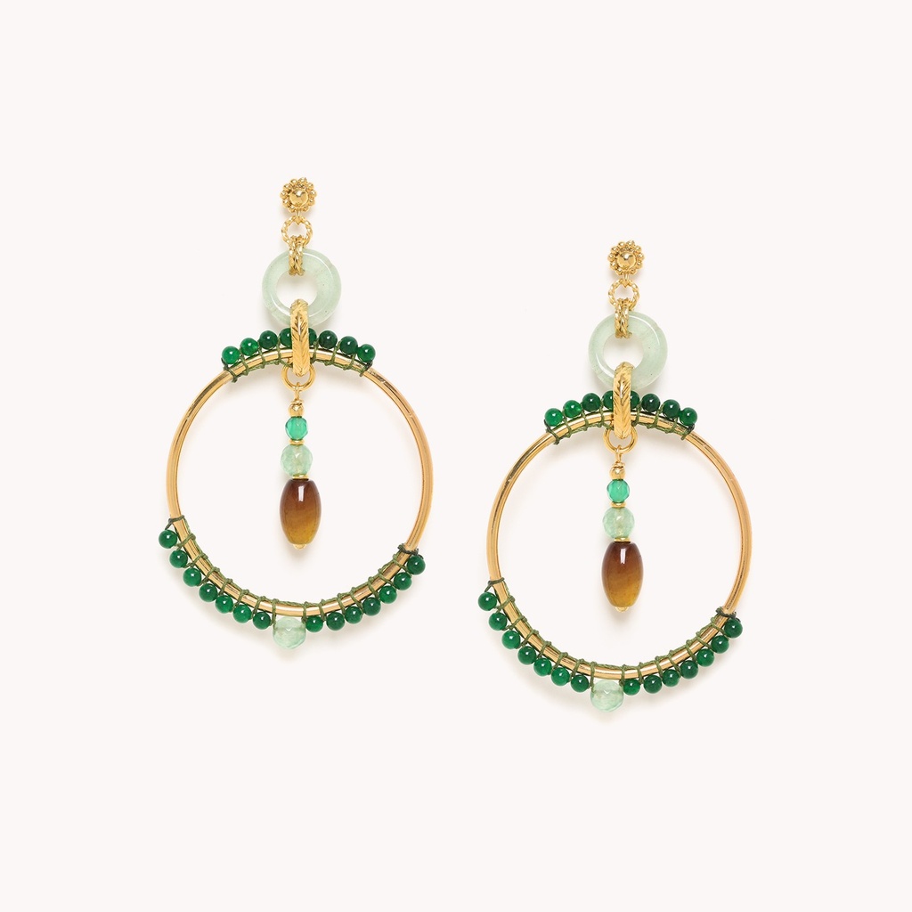 NATURE BIJOUX GREEN AGATE GIPSY EARRINGS