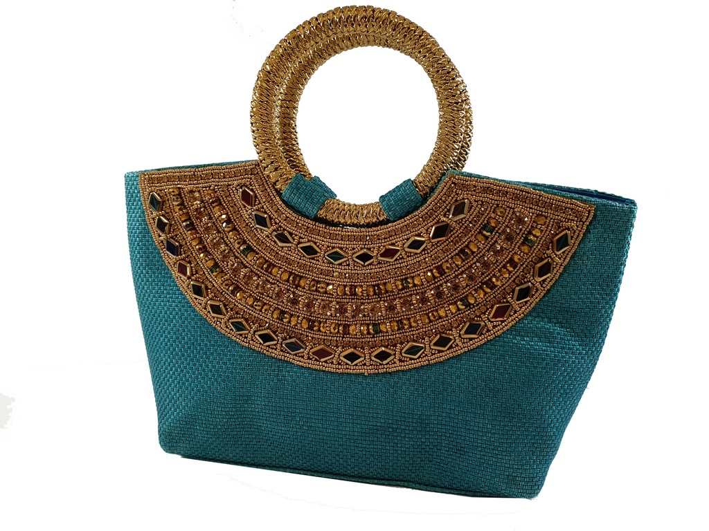 TURQUOISE SITARA BAG WITH GOLD HANDLE