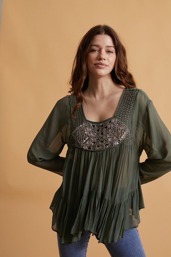 NKN VISCOSE BLOUSE WITH BEAD EMBROIDERY